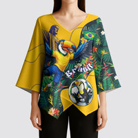 Personalized Brazil Soccer Kimono Sleeve Blouse Toucan Football Mascot - Christ the Redeemer - Tropical Floral