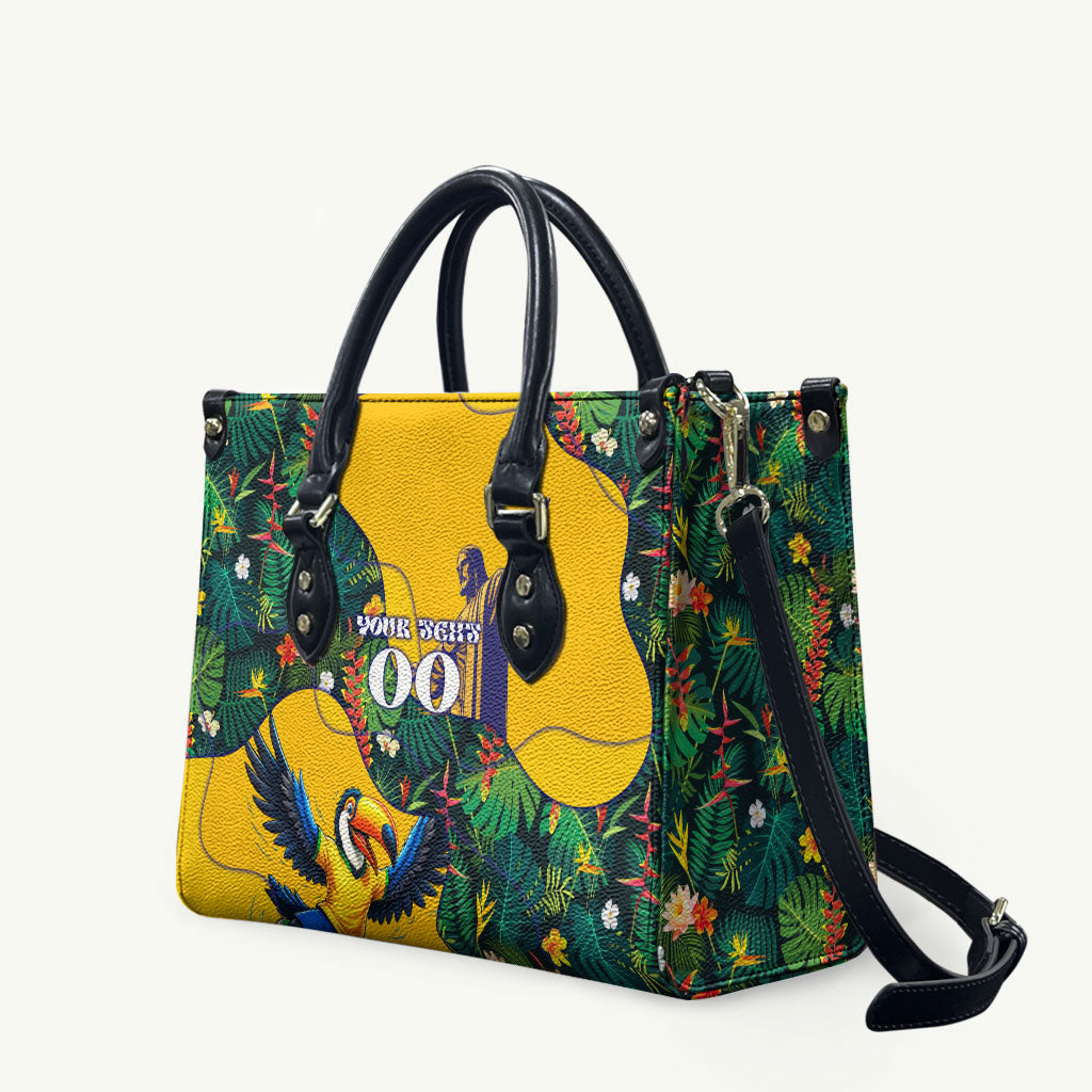 Personalized Brazil Soccer Leather Bag Toucan Football Mascot - Christ the Redeemer - Tropical Floral