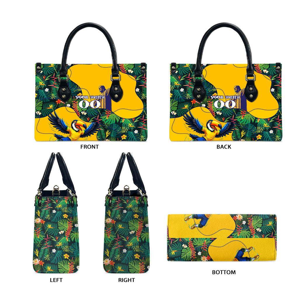 Personalized Brazil Soccer Leather Bag Toucan Football Mascot - Christ the Redeemer - Tropical Floral