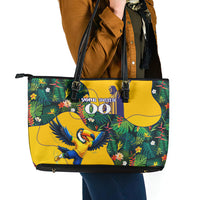 Personalized Brazil Soccer Leather Tote Bag Toucan Football Mascot - Christ the Redeemer - Tropical Floral