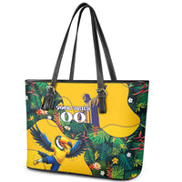 Personalized Brazil Soccer Leather Tote Bag Toucan Football Mascot - Christ the Redeemer - Tropical Floral