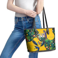 Personalized Brazil Soccer Leather Tote Bag Toucan Football Mascot - Christ the Redeemer - Tropical Floral