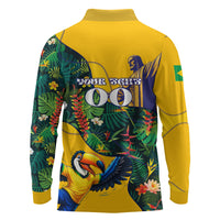 Personalized Brazil Soccer Long Sleeve Polo Shirt Toucan Football Mascot - Christ the Redeemer - Tropical Floral