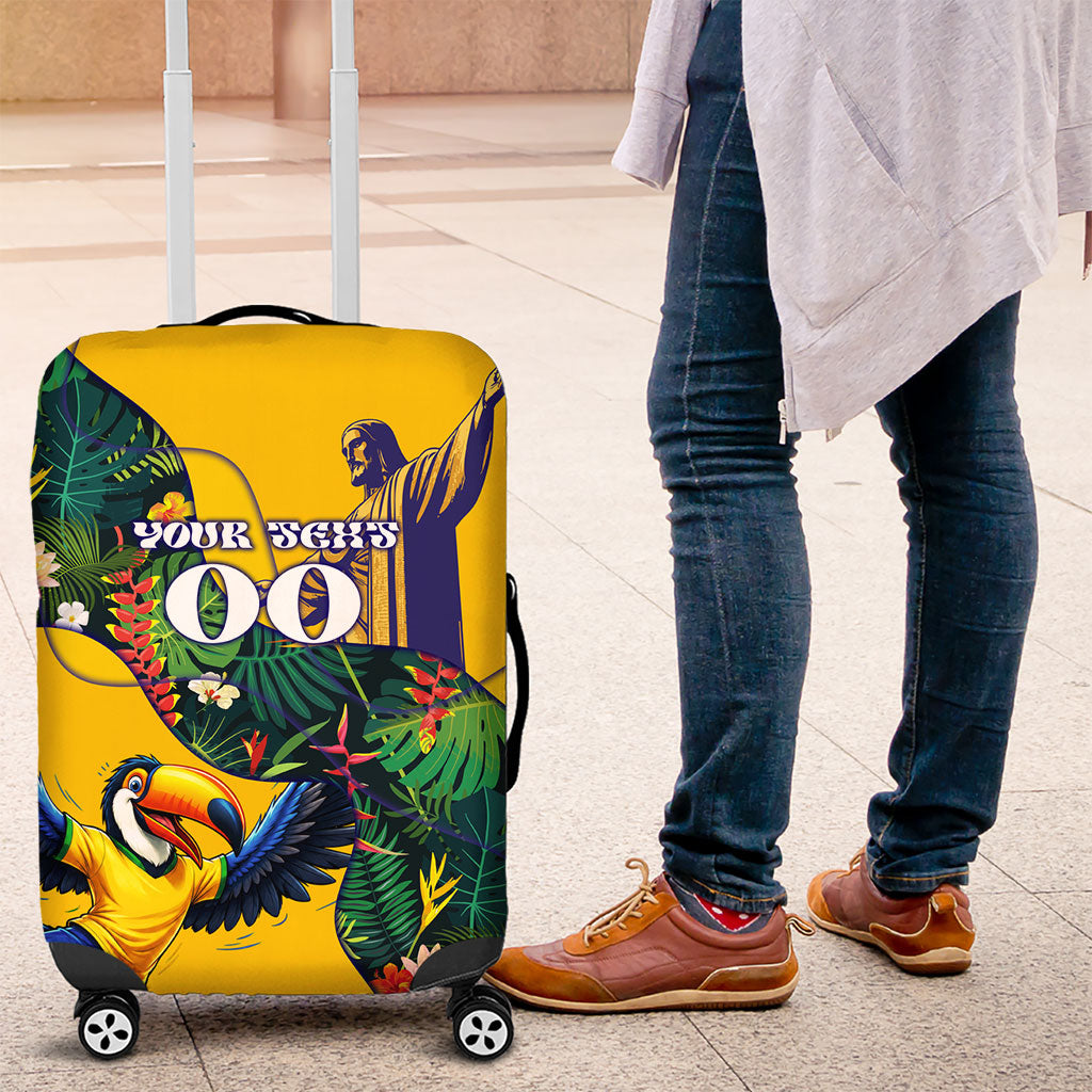 Personalized Brazil Soccer Luggage Cover Toucan Football Mascot - Christ the Redeemer - Tropical Floral