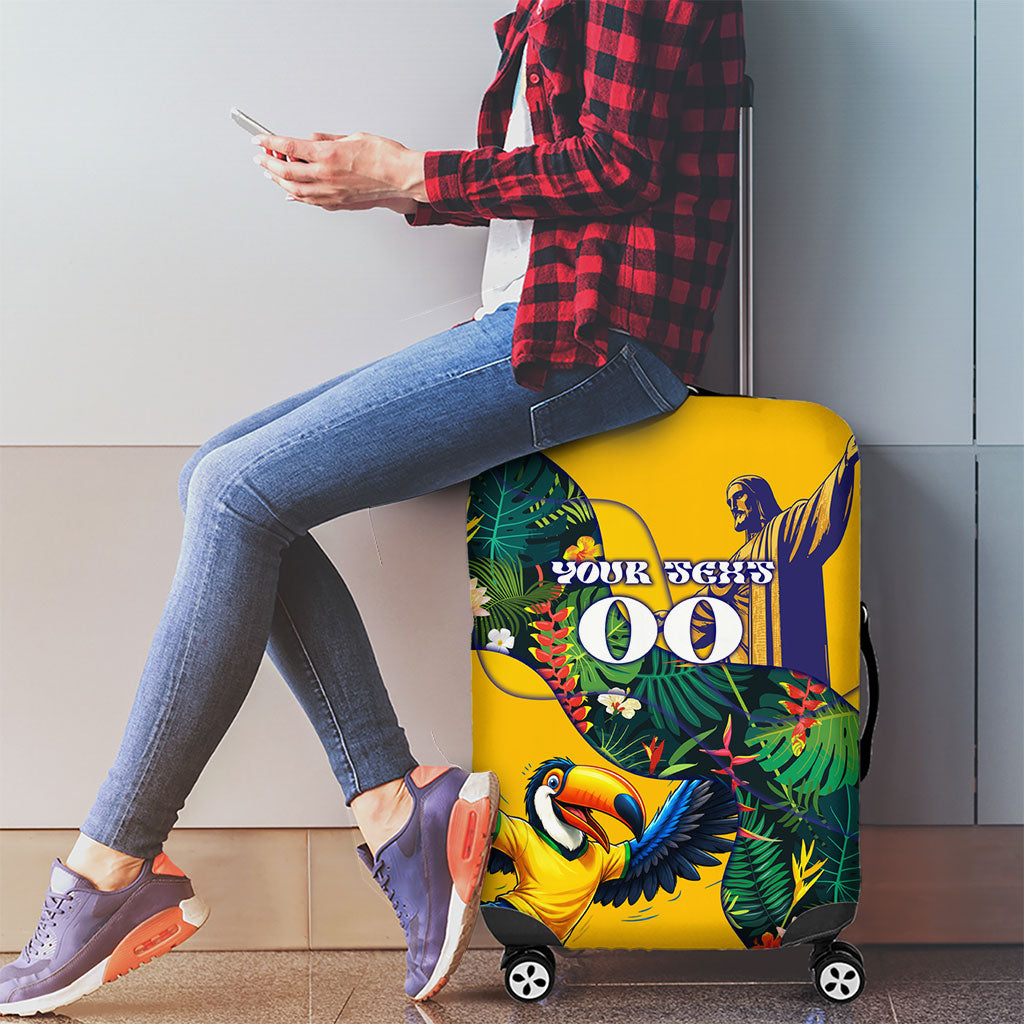 Personalized Brazil Soccer Luggage Cover Toucan Football Mascot - Christ the Redeemer - Tropical Floral