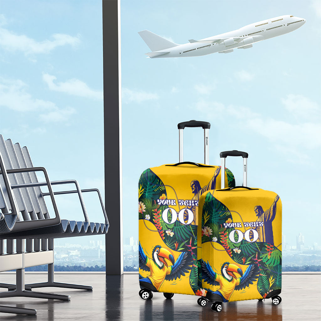 Personalized Brazil Soccer Luggage Cover Toucan Football Mascot - Christ the Redeemer - Tropical Floral