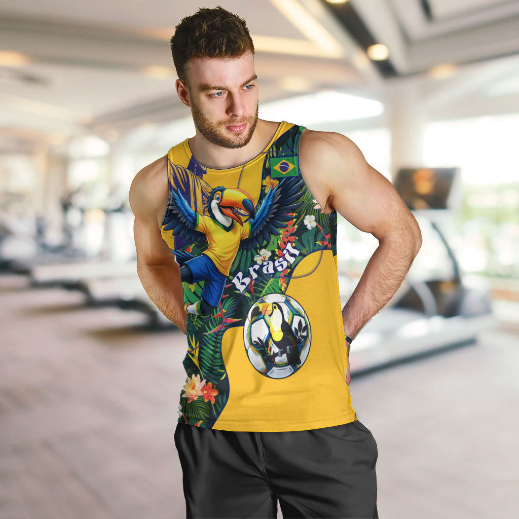 Personalized Brazil Soccer Men Tank Top Toucan Football Mascot - Christ the Redeemer - Tropical Floral