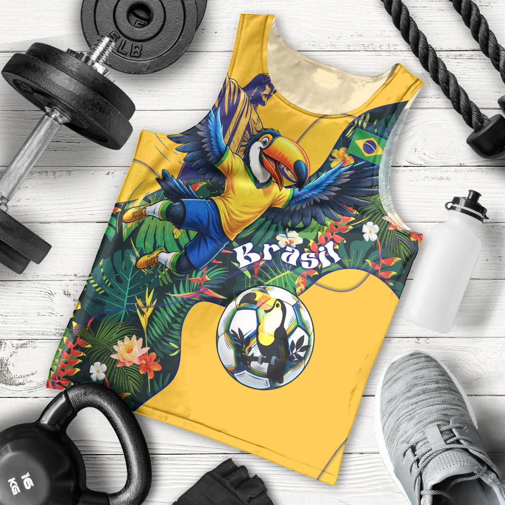 Personalized Brazil Soccer Men Tank Top Toucan Football Mascot - Christ the Redeemer - Tropical Floral