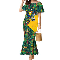 Personalized Brazil Soccer Mermaid Dress Toucan Football Mascot - Christ the Redeemer - Tropical Floral