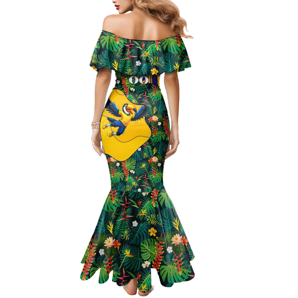 Personalized Brazil Soccer Mermaid Dress Toucan Football Mascot - Christ the Redeemer - Tropical Floral