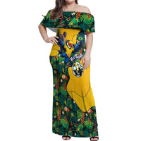 Personalized Brazil Soccer Off Shoulder Maxi Dress Toucan Football Mascot - Christ the Redeemer - Tropical Floral