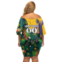 Personalized Brazil Soccer Off Shoulder Short Dress Toucan Football Mascot - Christ the Redeemer - Tropical Floral