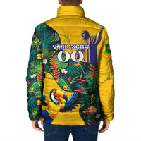 Personalized Brazil Soccer Padded Jacket Toucan Football Mascot - Christ the Redeemer - Tropical Floral