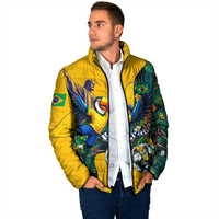 Personalized Brazil Soccer Padded Jacket Toucan Football Mascot - Christ the Redeemer - Tropical Floral