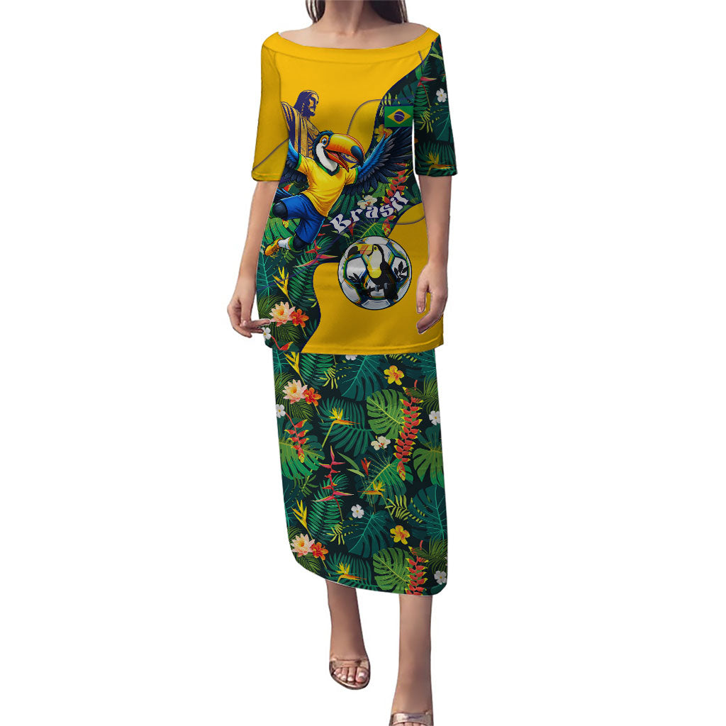 Personalized Brazil Soccer Puletasi Toucan Football Mascot - Christ the Redeemer - Tropical Floral