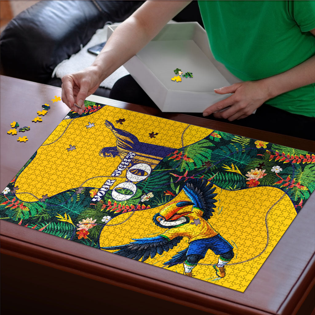 Personalized Brazil Soccer Puzzle Toucan Football Mascot - Christ the Redeemer - Tropical Floral