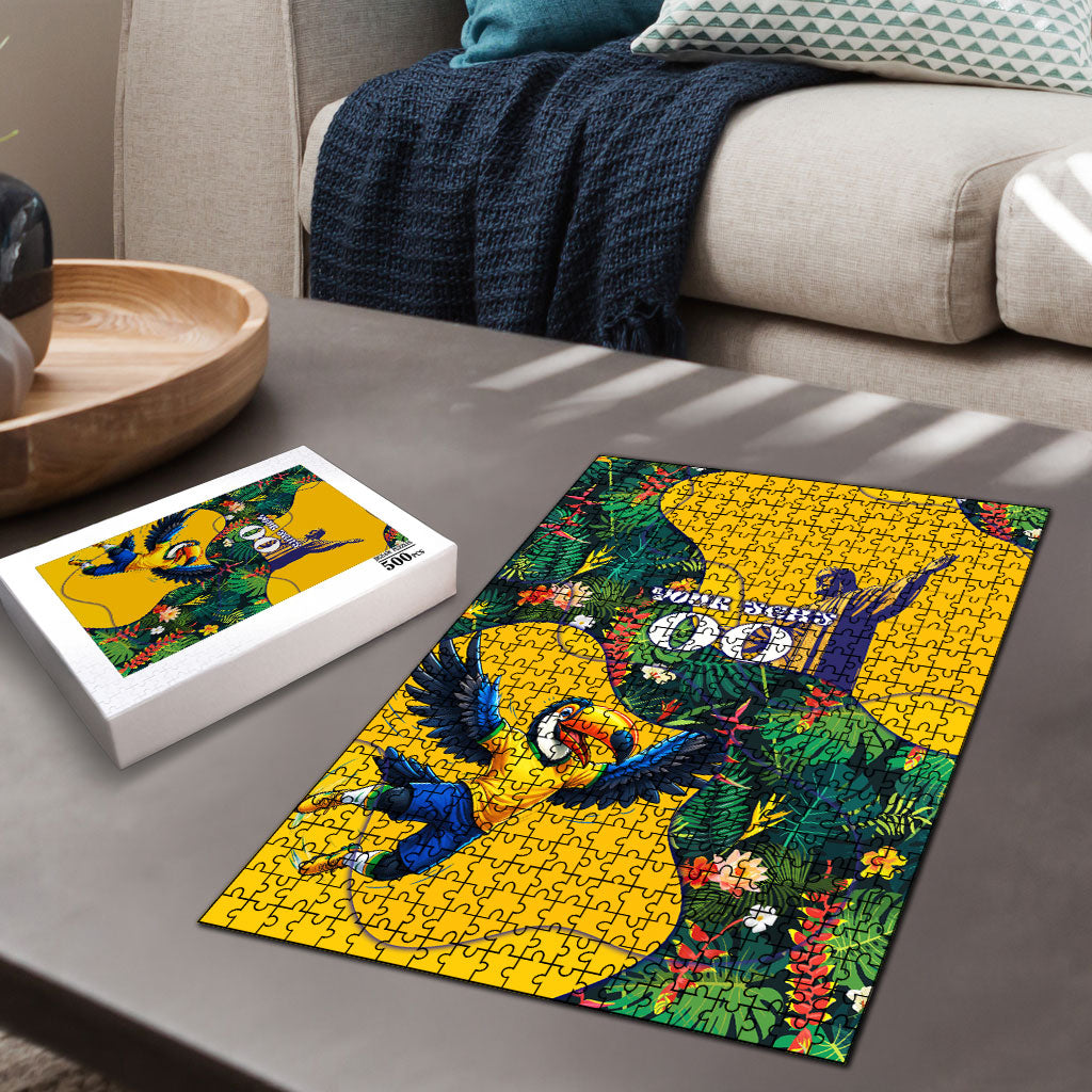 Personalized Brazil Soccer Puzzle Toucan Football Mascot - Christ the Redeemer - Tropical Floral