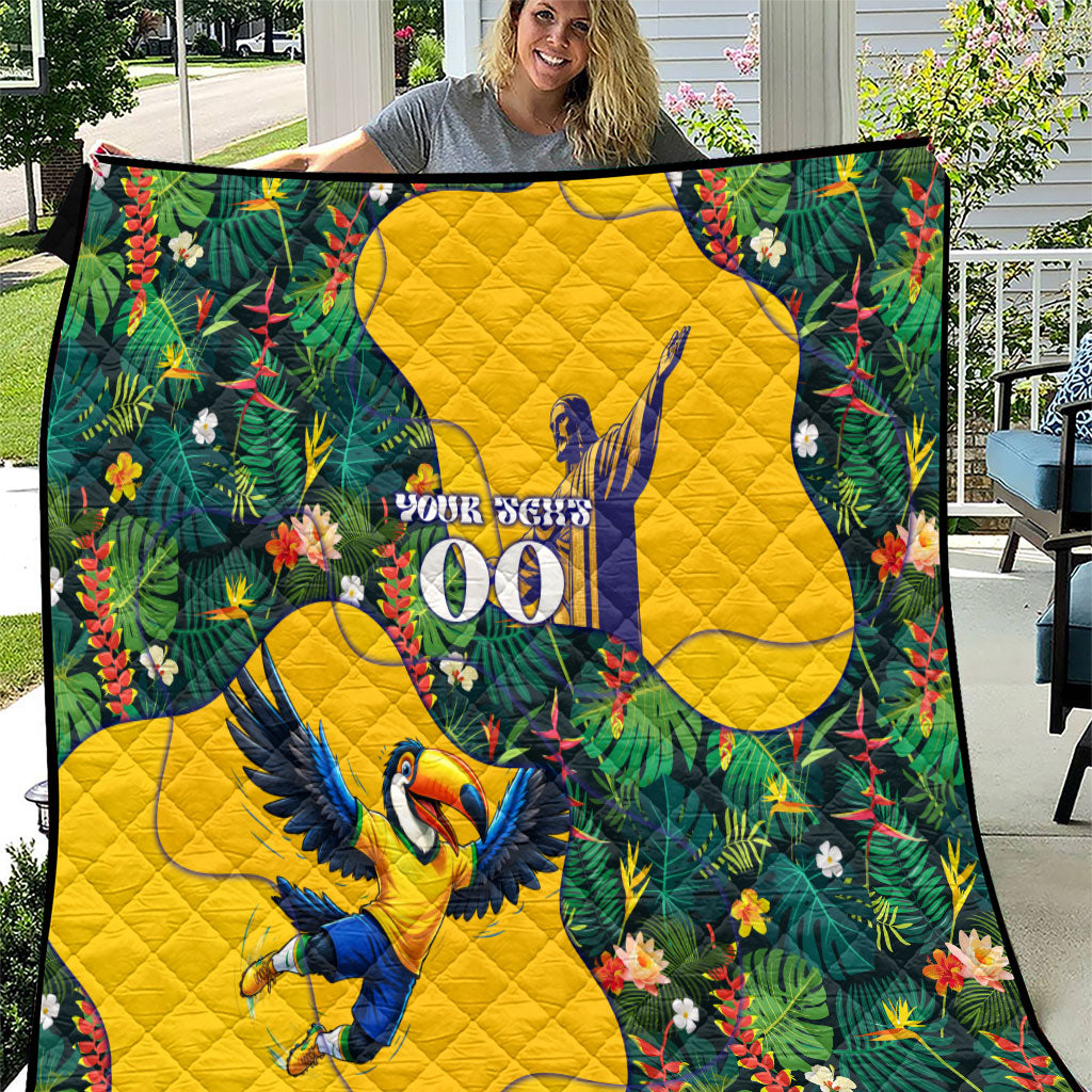 Personalized Brazil Soccer Quilt Toucan Football Mascot - Christ the Redeemer - Tropical Floral