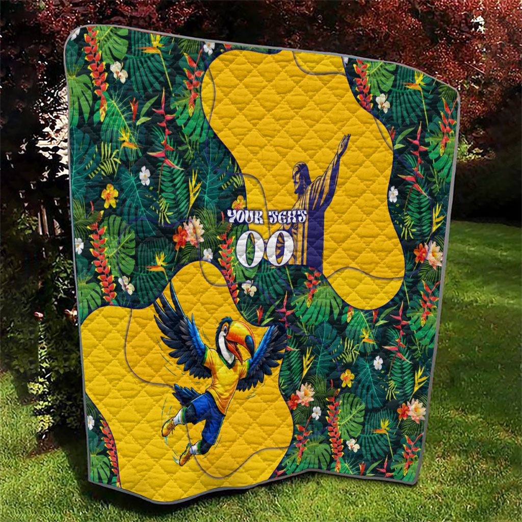 Personalized Brazil Soccer Quilt Toucan Football Mascot - Christ the Redeemer - Tropical Floral