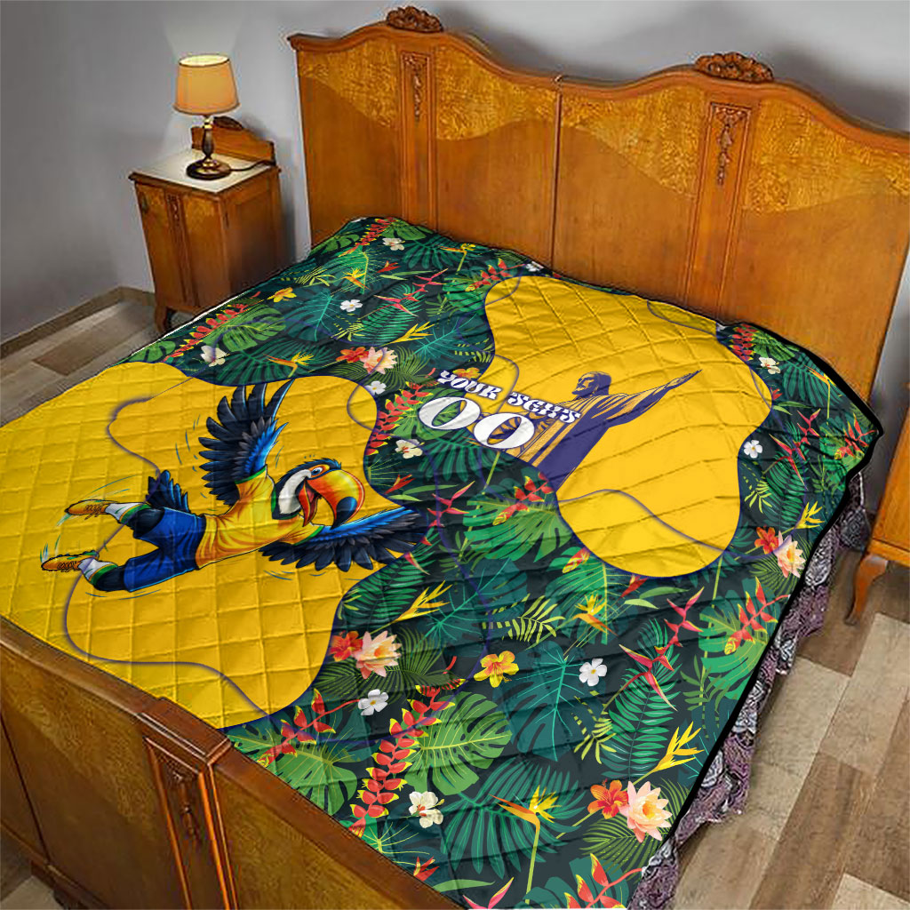 Personalized Brazil Soccer Quilt Toucan Football Mascot - Christ the Redeemer - Tropical Floral