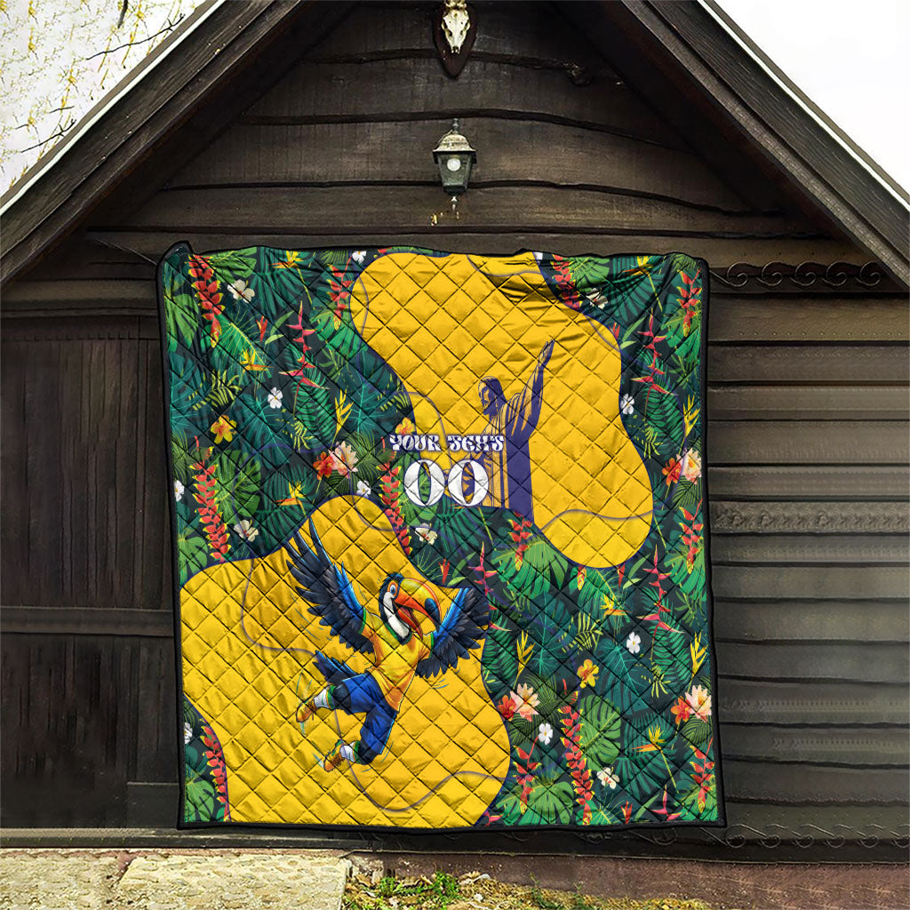 Personalized Brazil Soccer Quilt Toucan Football Mascot - Christ the Redeemer - Tropical Floral