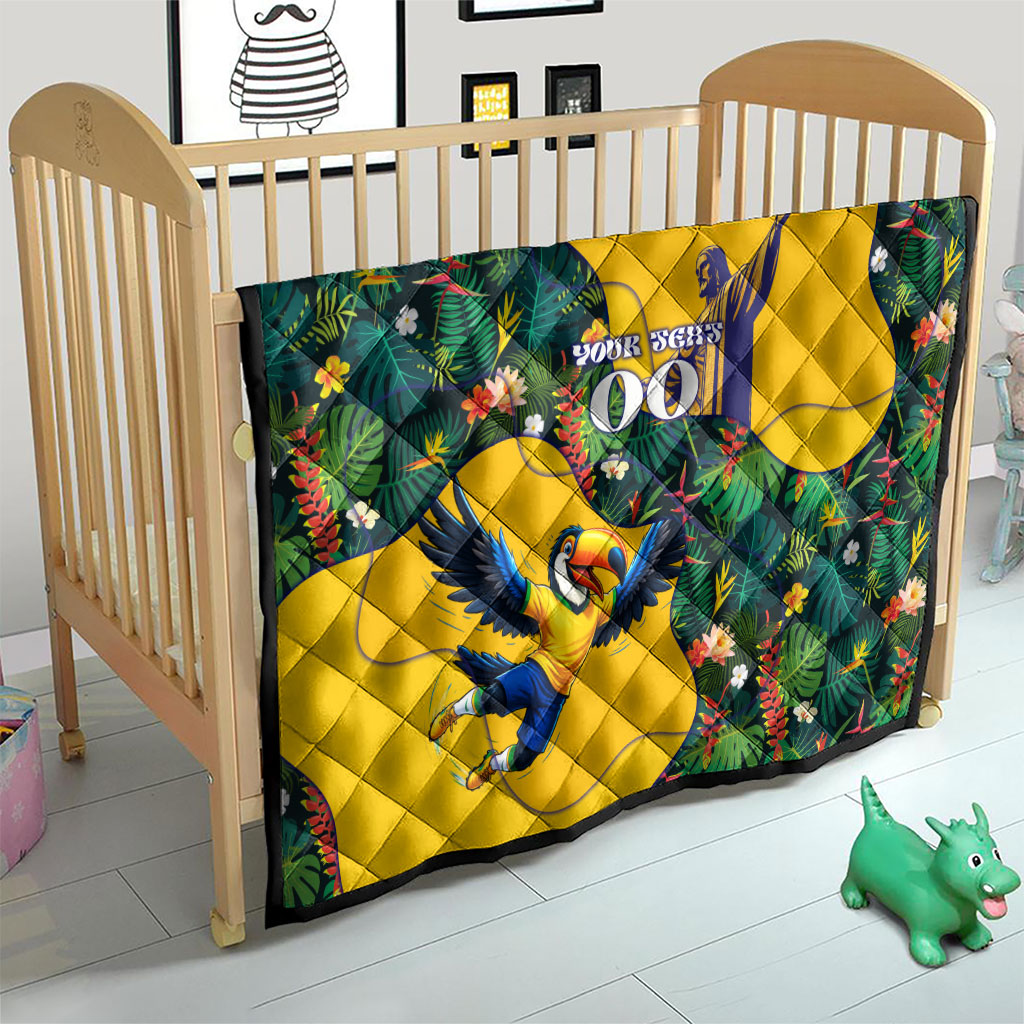 Personalized Brazil Soccer Quilt Toucan Football Mascot - Christ the Redeemer - Tropical Floral
