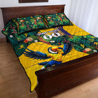 Personalized Brazil Soccer Quilt Bed Set Toucan Football Mascot - Christ the Redeemer - Tropical Floral