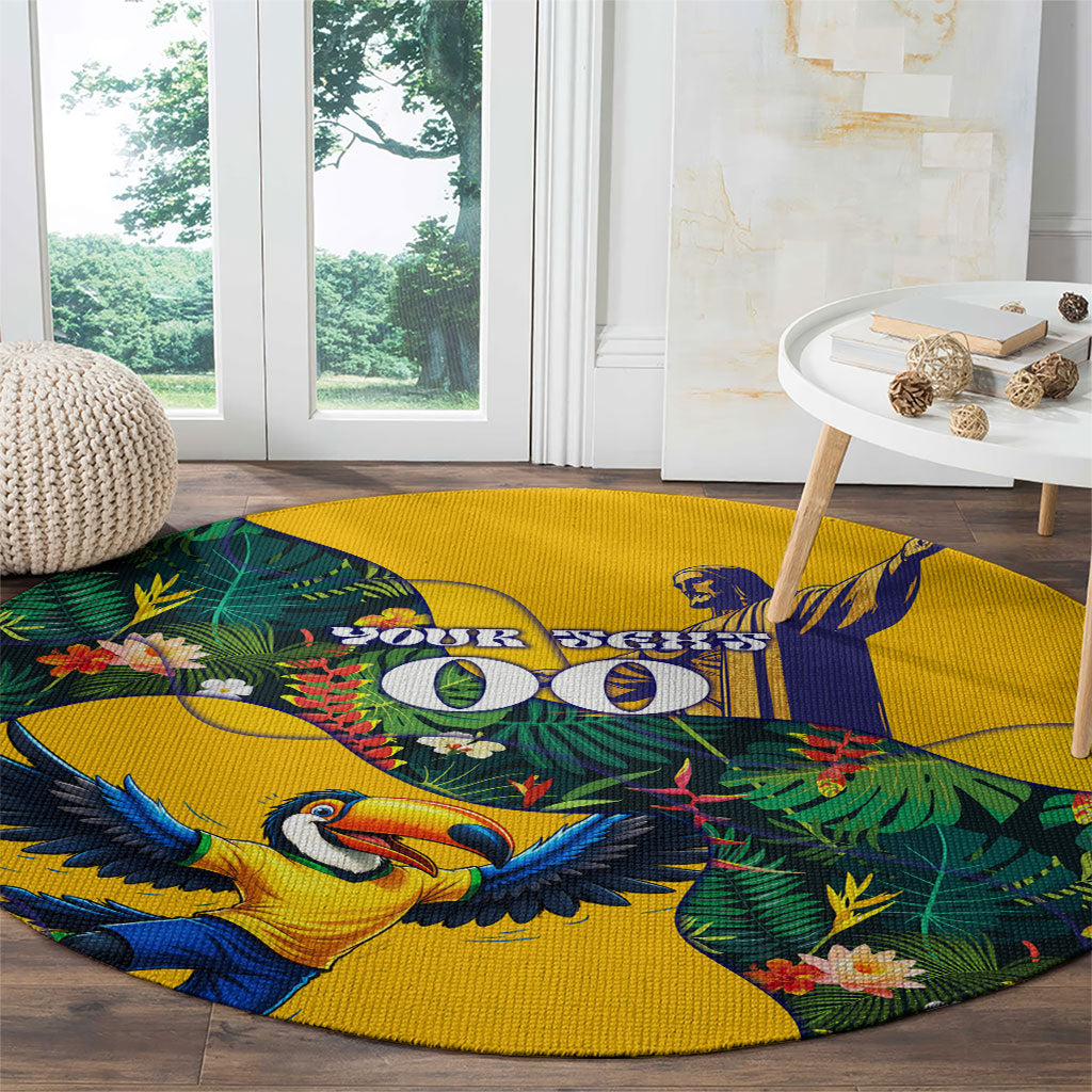 Personalized Brazil Soccer Round Carpet Toucan Football Mascot - Christ the Redeemer - Tropical Floral