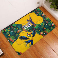 Personalized Brazil Soccer Rubber Doormat Toucan Football Mascot - Christ the Redeemer - Tropical Floral