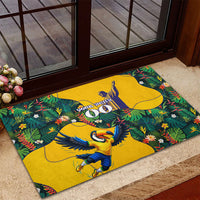 Personalized Brazil Soccer Rubber Doormat Toucan Football Mascot - Christ the Redeemer - Tropical Floral