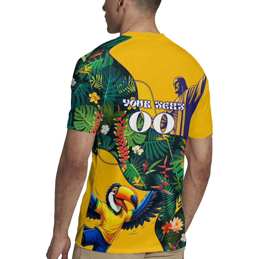 Personalized Brazil Soccer Rugby Jersey Toucan Football Mascot - Christ the Redeemer - Tropical Floral