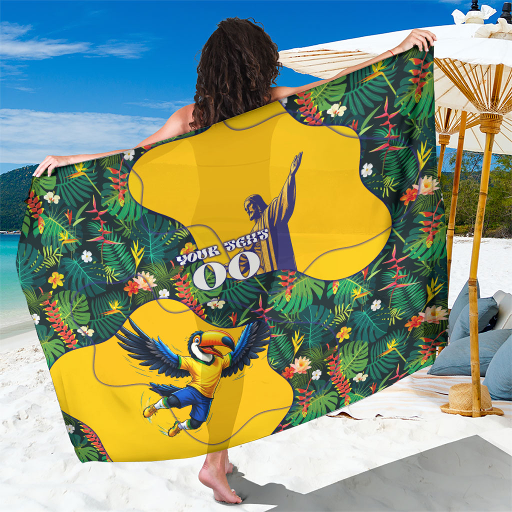 Personalized Brazil Soccer Sarong Toucan Football Mascot - Christ the Redeemer - Tropical Floral
