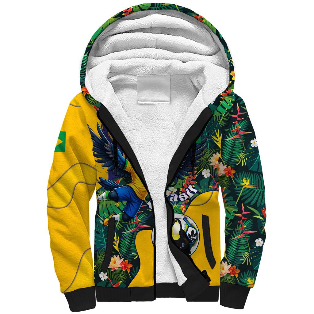 Personalized Brazil Soccer Sherpa Hoodie Toucan Football Mascot - Christ the Redeemer - Tropical Floral