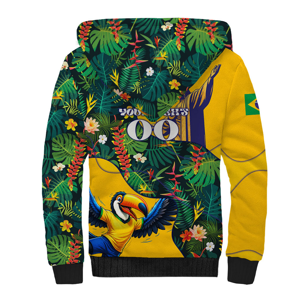 Personalized Brazil Soccer Sherpa Hoodie Toucan Football Mascot - Christ the Redeemer - Tropical Floral