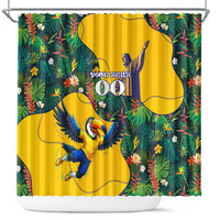 Personalized Brazil Soccer Shower Curtain Toucan Football Mascot - Christ the Redeemer - Tropical Floral