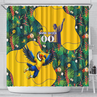 Personalized Brazil Soccer Shower Curtain Toucan Football Mascot - Christ the Redeemer - Tropical Floral