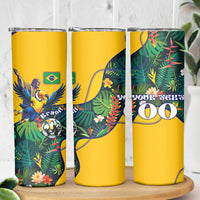 Personalized Brazil Soccer Skinny Tumbler Toucan Football Mascot - Christ the Redeemer - Tropical Floral