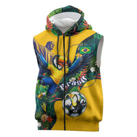 Personalized Brazil Soccer Sleeveless Zip Hoodie Toucan Football Mascot - Christ the Redeemer - Tropical Floral