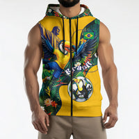 Personalized Brazil Soccer Sleeveless Zip Hoodie Toucan Football Mascot - Christ the Redeemer - Tropical Floral