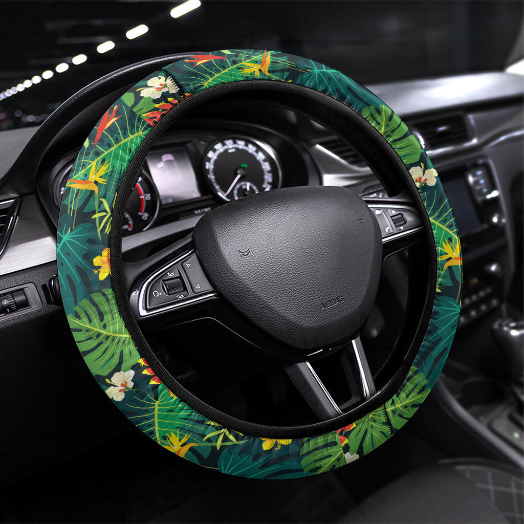 Brazil Soccer Steering Wheel Cover Toucan Football Mascot - Christ the Redeemer - Tropical Floral