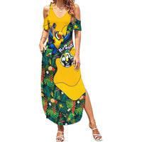 Personalized Brazil Soccer Summer Maxi Dress Toucan Football Mascot - Christ the Redeemer - Tropical Floral