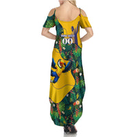 Personalized Brazil Soccer Summer Maxi Dress Toucan Football Mascot - Christ the Redeemer - Tropical Floral