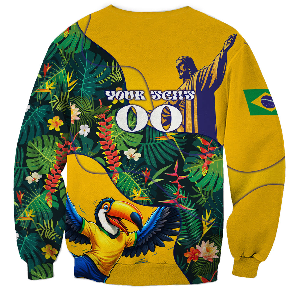 Personalized Brazil Soccer Sweatshirt Toucan Football Mascot - Christ the Redeemer - Tropical Floral