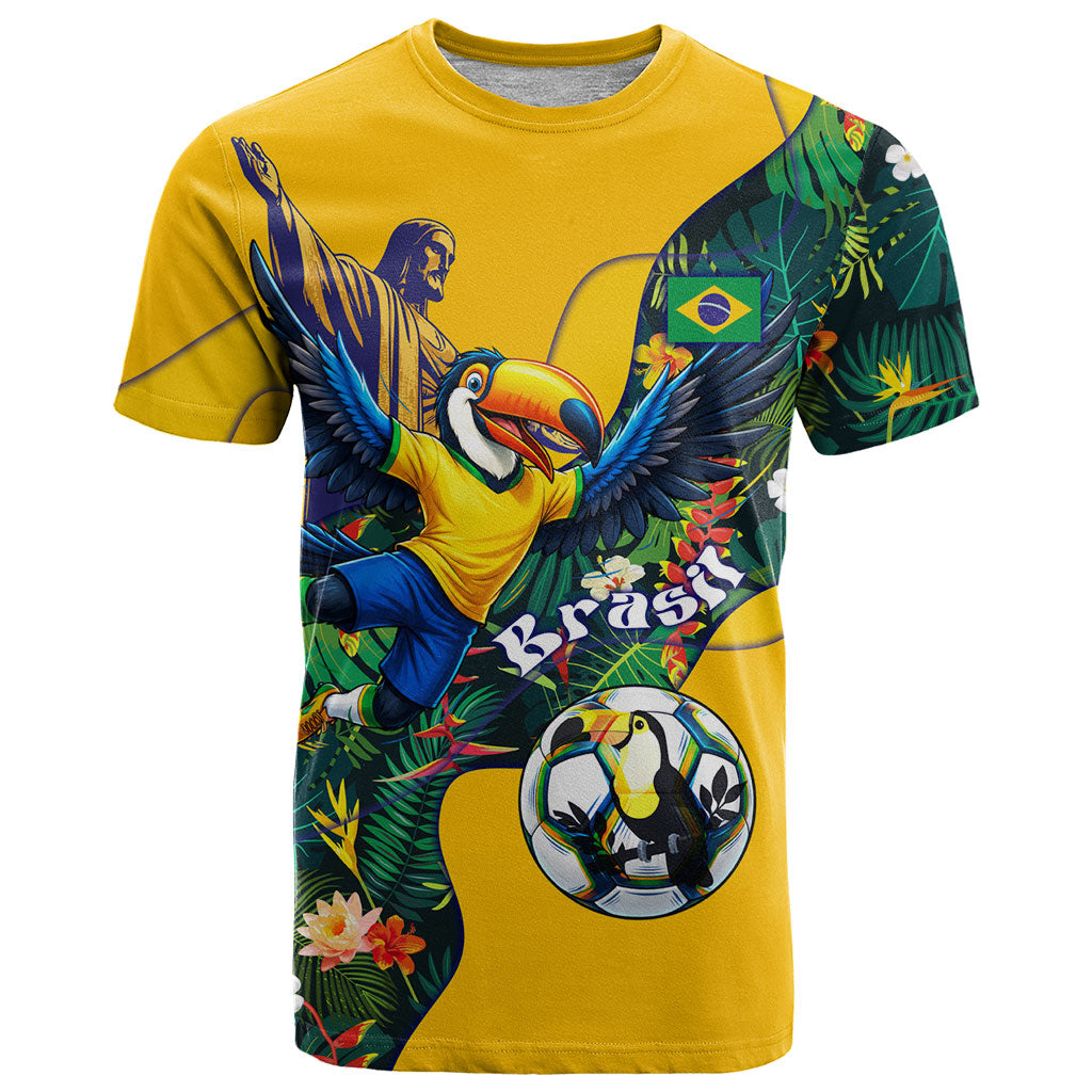 Personalized Brazil Soccer T Shirt Toucan Football Mascot - Christ the Redeemer - Tropical Floral