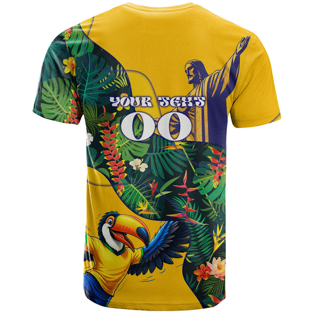 Personalized Brazil Soccer T Shirt Toucan Football Mascot - Christ the Redeemer - Tropical Floral