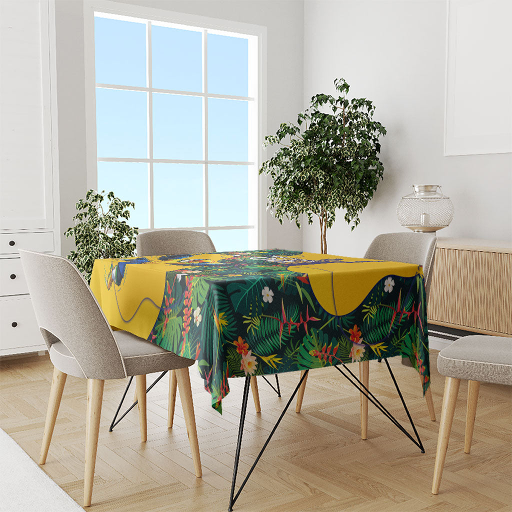 Personalized Brazil Soccer Tablecloth Toucan Football Mascot - Christ the Redeemer - Tropical Floral
