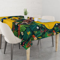 Personalized Brazil Soccer Tablecloth Toucan Football Mascot - Christ the Redeemer - Tropical Floral