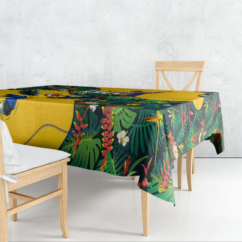 Personalized Brazil Soccer Tablecloth Toucan Football Mascot - Christ the Redeemer - Tropical Floral