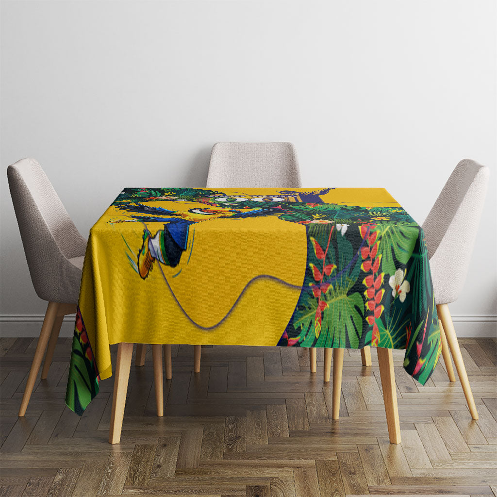 Personalized Brazil Soccer Tablecloth Toucan Football Mascot - Christ the Redeemer - Tropical Floral