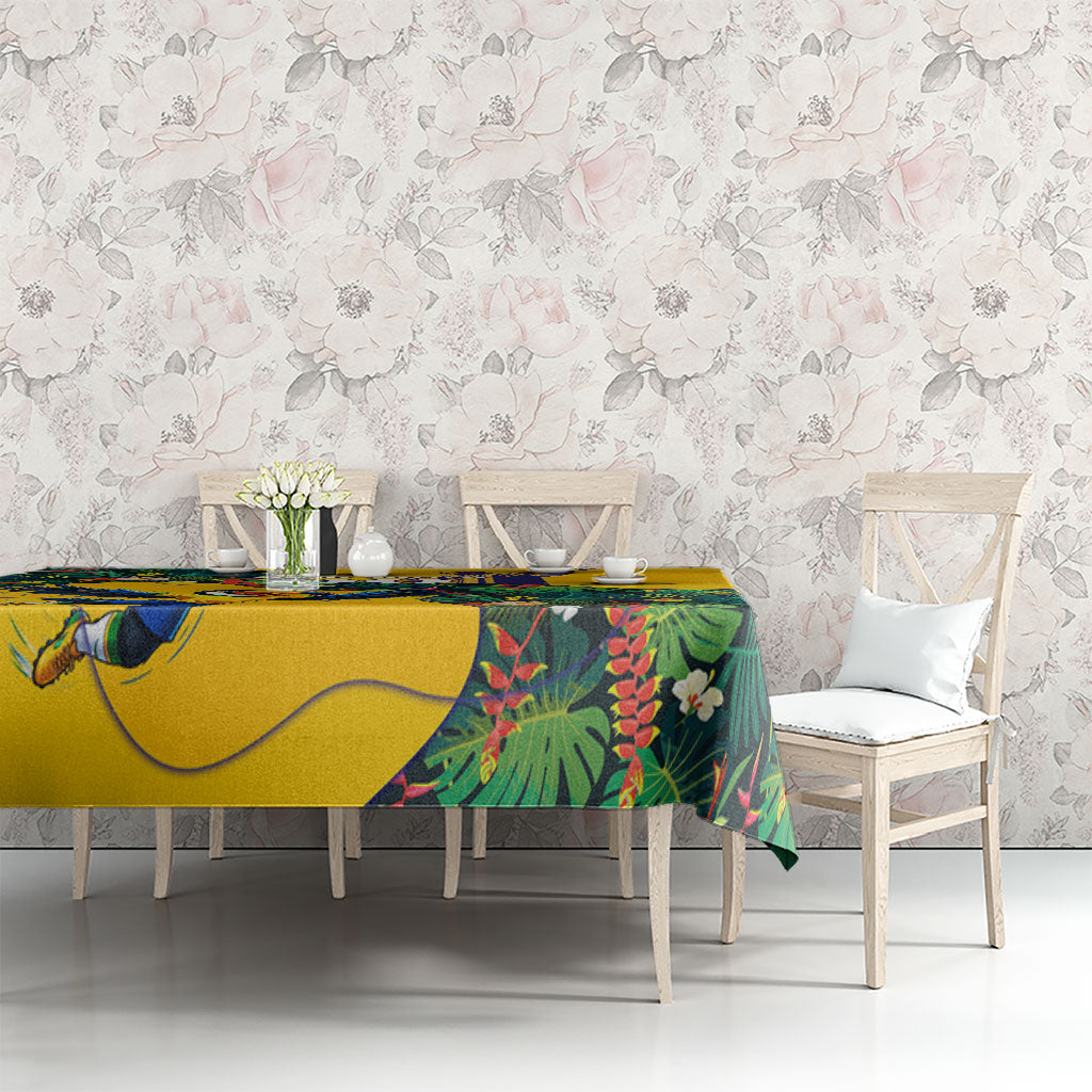 Personalized Brazil Soccer Tablecloth Toucan Football Mascot - Christ the Redeemer - Tropical Floral